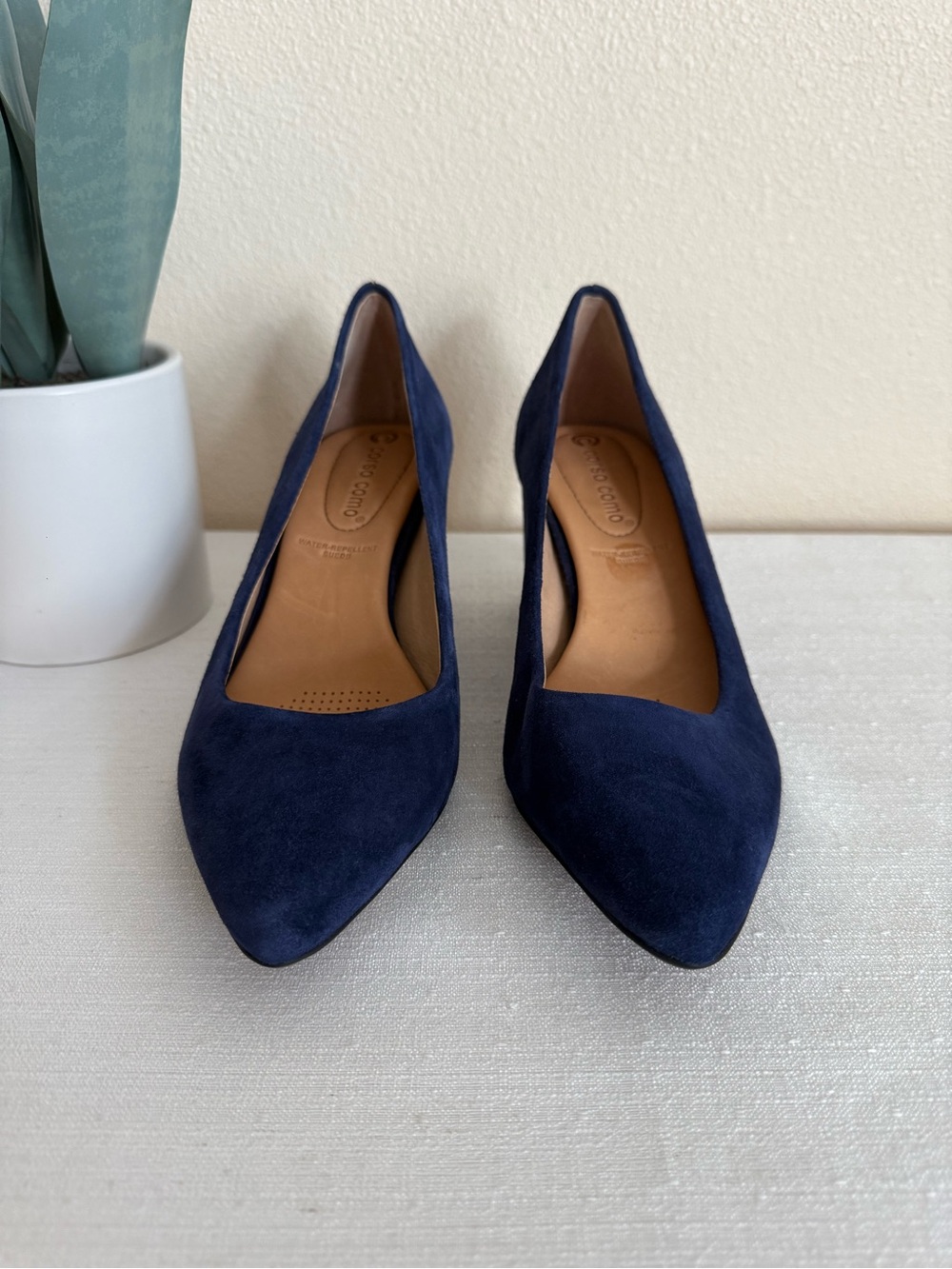 New Corso Como Navy/Purple Suede Mid Block Heel Pumps - Women - Picture 5 of 12